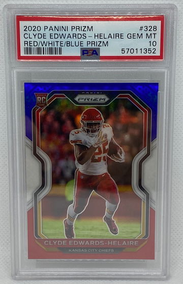 Clyde Edwards-Helaire 2020 Panini Prizm Red White Blue Prizm Rookie Card PSA 10