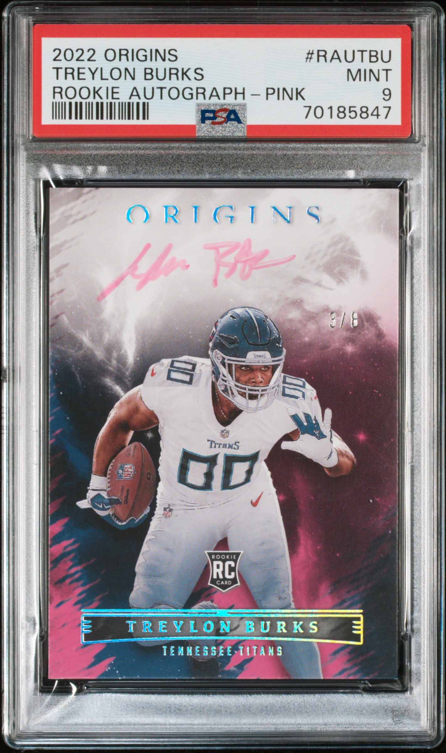 2022 Origins Rookie Autographs Treylon Burks Pink #3/8 - PSA 9