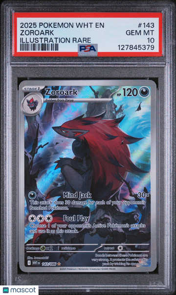 2025 Pokemon WHT EN-White Flare Zoroark Illustration Rare PSA 10 #143