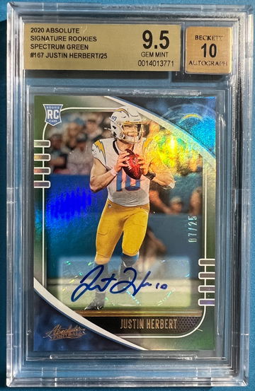 2020 Absolute Signatures Rookies Spectrum Green Justin Herbert BGS 9.5 GEM MINT /25