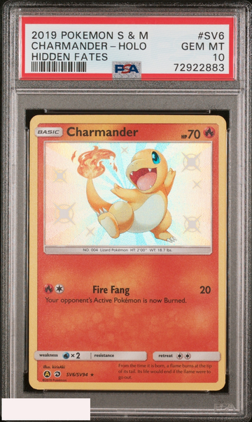 2019 POKEMON SUN AND MOON HIDDEN FATES CHARMANDER HOLO #SV6 PSA 10 GEM MINT