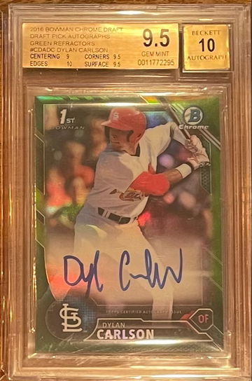 2016 Bowman Chrome Draft Dylan Carlson Green Refractor Auto /99 BGS 9.5 GEM MINT Cardinals 1st Autograph Ref