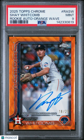 2025 Topps Chrome Rookie Autographs Shay Whitcomb #RASW Orange Wave /25 Rookie PSA 9