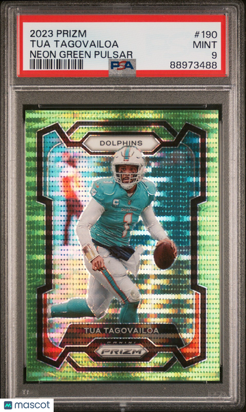 2023 Panini Prizm Tua Tagovailoa #190 Neon Green Pulsar PSA 9 Miami Dolphins