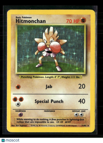 1999 Base Set Hitmonchan Holo Rare #7/102