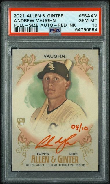 2021 Allen & Ginter ANDREW VAUGHN Full-Size Red Ink Rookie Auto #/10 POP 1 WHITE SOX