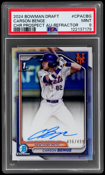 2024 Bowman Draft Carson Benge Chrome Prospect Autograph Refractor PSA 9