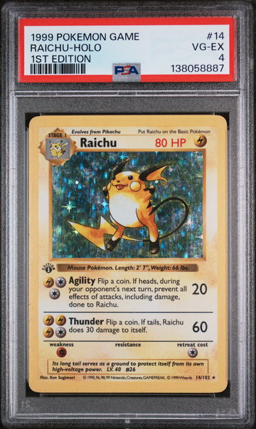 1999 Pokemon Base Set Holo 1st Edition Raichu #14 PSA 4