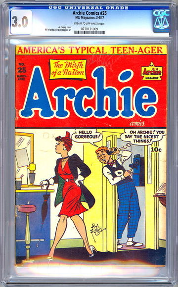 ARCHIE COMICS #25 CGC 3.0 RARE GOLDEN AGE CLASSIC FAGALY CVR VIGODA ART MLJ 1947