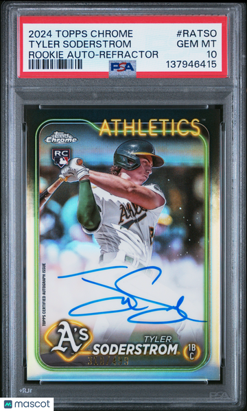 2024 Topps Chrome Rookie Autographs Tyler Soderstrom #RATSO Refractor /499 PSA 10