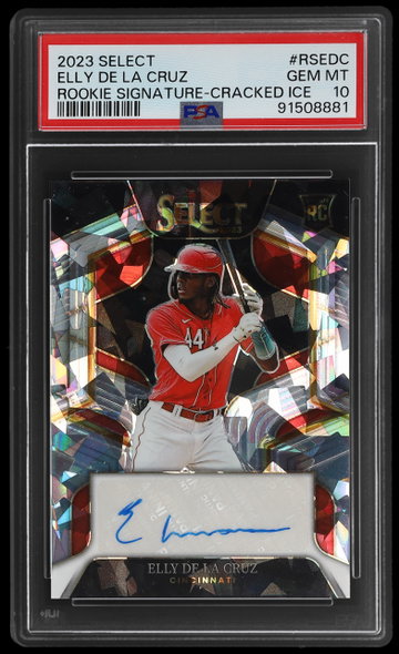 2023 Panini Select Elly De La Cruz Rookie Signature Cracked Ice PSA 10