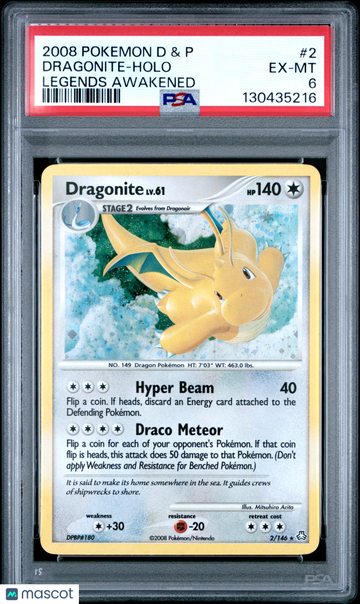 2008 Pokemon Diamond & Pearl Legends Awakened Dragonite Holo PSA 6 #2