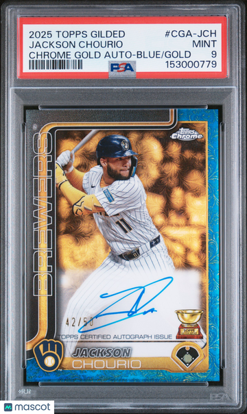 2025 Topps Gilded Collection Topps Chrome Gold Autographs Jackson Chourio #CGA-JCH Blue /50 PSA 9