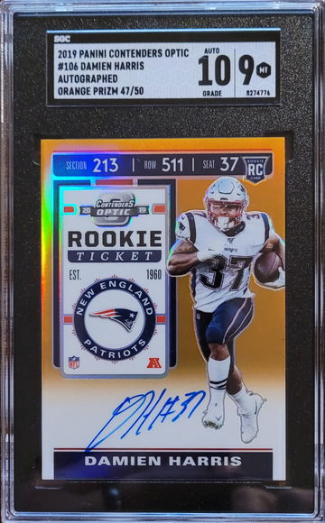 2019 Contenders Optic Damien Harris Orange Prizm /50 SGC 10/9