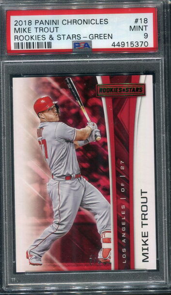 2018 Panini Chronicles Rookies & Stars #18 Mike Trout - Green Parallel RARE /5 POP 1 PSA 9 MINT