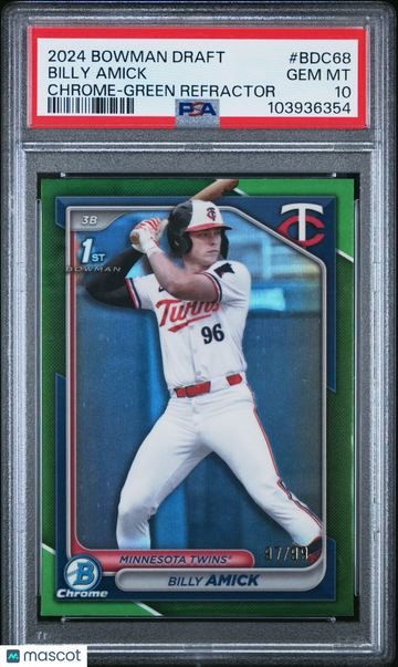 2024 Bowman Draft Billy Amick #BDC68 Chrome Green Refractor /99 PSA 10