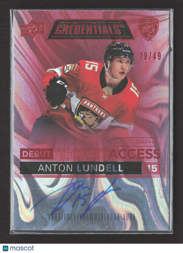 2022 Upper Deck Credentials Debut Ticket Access Anton Lundell #DTAA-AL Pink /49