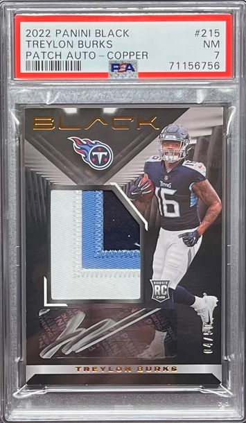 2022 Panini Black Treylon Burks Rookie Patch Auto Copper PSA 7