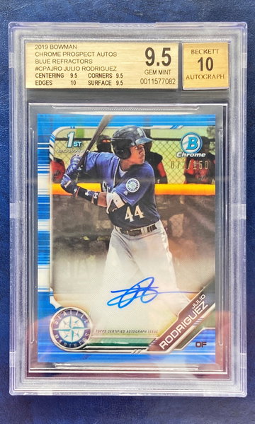 JULIO RODRIGUEZ - 2019 Bowman Chrome Blue Refractor auto /150 bgs gem mint 9.5 with 10 autograph 