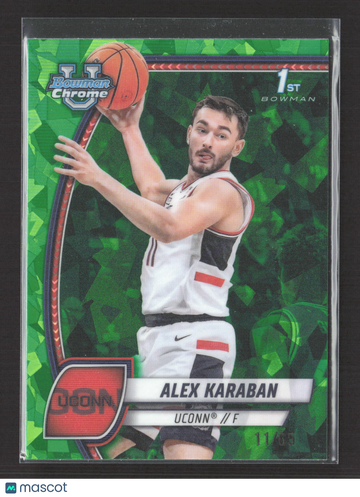 2023 Bowman Chrome University Alex Karaban #100 Green Shimmer Refractor 1st Bowman