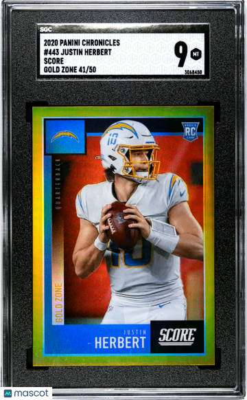 2020 Panini Chronicles Justin Herbert #443 Score Gold Zone 50 SGC 9