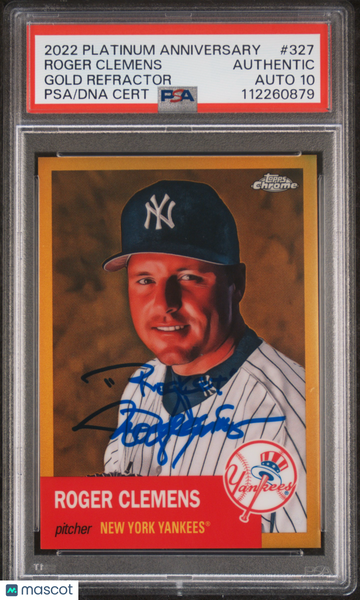 2022 Topps Chrome Platinum Anniversary Roger Clemens #327 Gold Refractor PSA A Auto 10