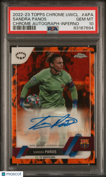 2022-23 Topps Chrome UEFA Women's Champions League Sandra Panos #APA Chrome Autograph-Inferno PSA 10
