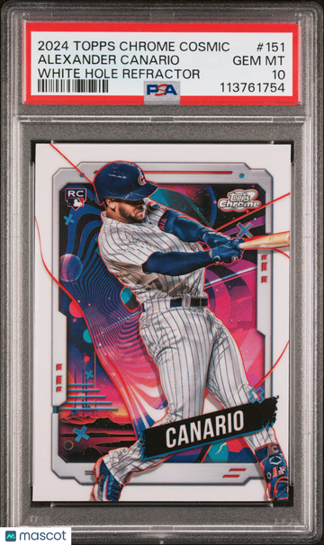 2024 Topps Chrome Cosmic Alexander Canario #151 White Hole Refractor PSA 10