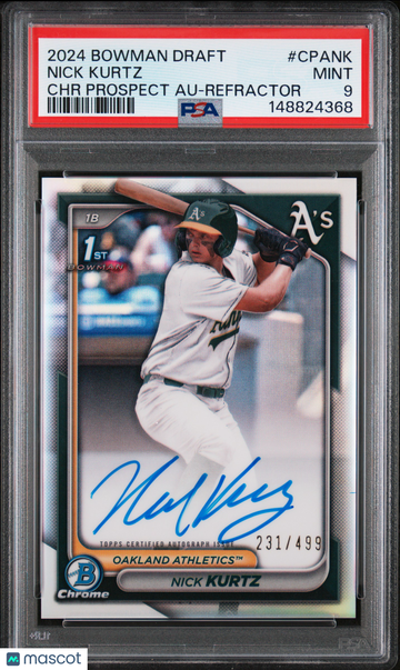 2024 Bowman Draft Chrome Prospect Autographs Nick Kurtz #CPANK Refractor /499 PSA 9