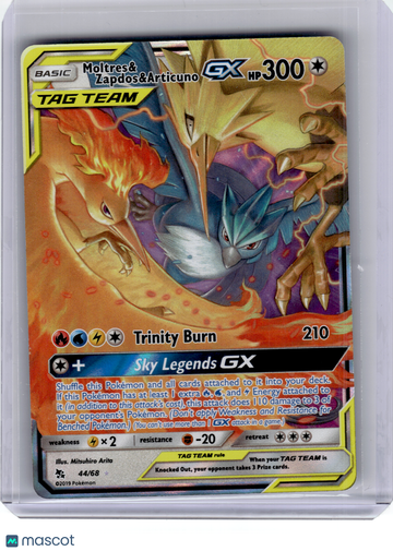 2019 Pokemon—Moltres & Zapdos & Articuno GX #44 Hidden Fates—Ultra Rare Holo