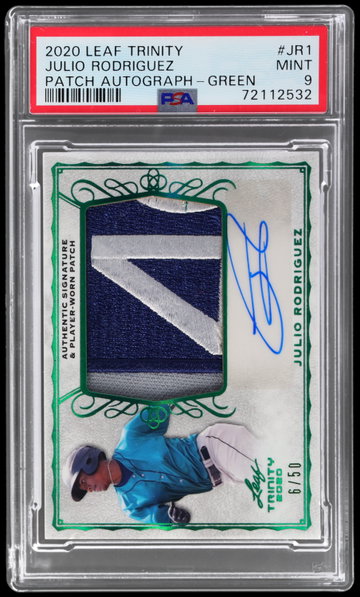 2020 Leaf Trinity Julio Rodriguez Patch Autograph Green PSA 9