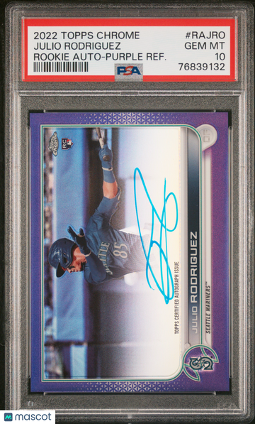 2022 Topps Chrome Rookie Autographs Julio Rodriguez #RAJRO Purple Refractor PSA 10 Auto