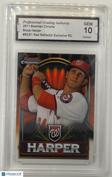 2011 Bowman Chrome Bryce Harper #BCE1 Red Refractor Parallel/Variety Rookie Base Set Exclusive 10