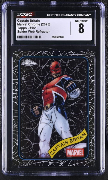 2025 Topps Chrome #151 Captain Britain Spider Web Refractor /598 CGC 8
