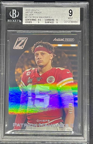 2020 Zenith Patrick Mahomes Artist Proof /49 BGS 9