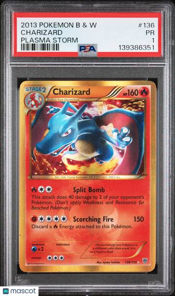 2013 Pokemon Black & White Plasma Storm Charizard Plasma Storm PSA 1 #136