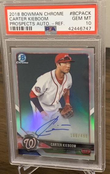 CARTER KIEBOOM 2018 Bowman Chrome Refractor Auto /499 PSA 10