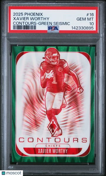 2025 Panini Phoenix Contours Xavier Worthy #16 Green Seismic /25 PSA 10