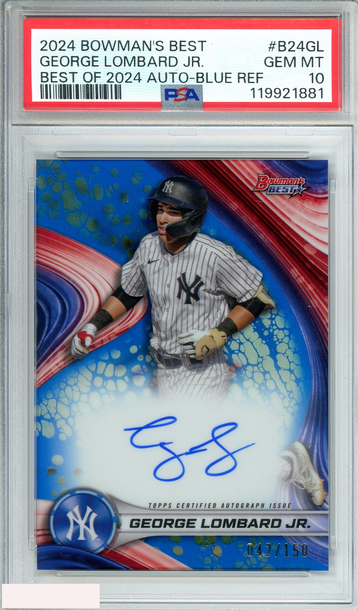 2024 BOWMAN BEST GEORGE LOMBARD JR#B24GL BEST 2024 AU-BLUE REF OF 150 RC  PSA 10