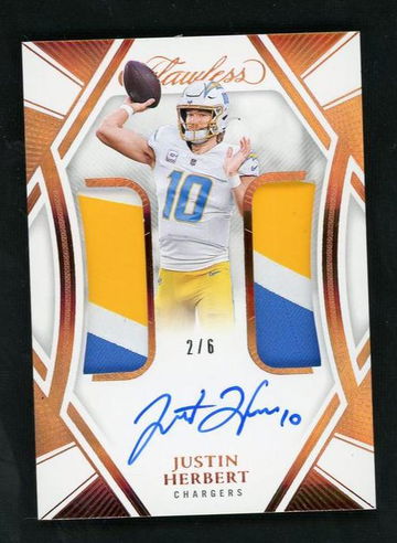 2020 Panini Flawless DPA-JHT Justin Herbert Dual Patch Autographs /6 Los Angeles Chargers