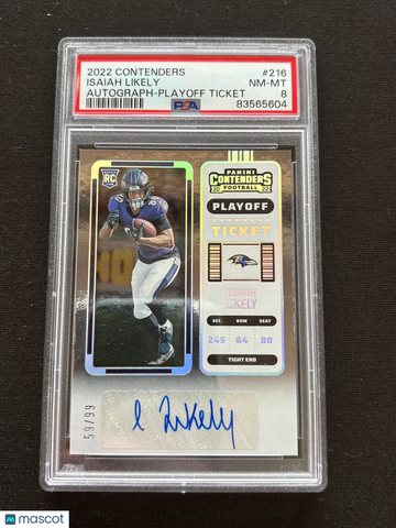 2022 Panini Contenders Isaiah Likely #216 Autograph Playoff Ticket Rookie PSA 8
