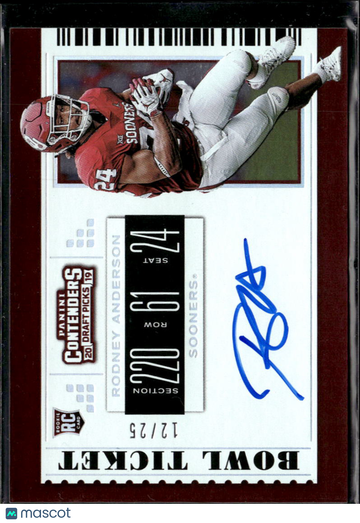 Rodney Anderson 2019 Panini Contenders Draft Picks RC Auto Bowl Ticket Oklahoma Sooners
