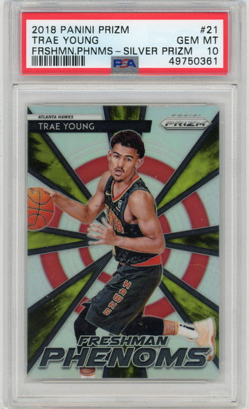 2018 Panini Prizm Trae Young Freshman Phenoms Silver Prizm #21 PSA 10 GEM MINT Hawks