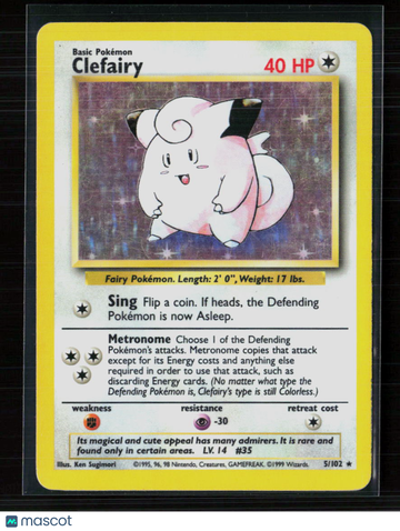 1999 Base Set Clefairy Holo Rare #5/102