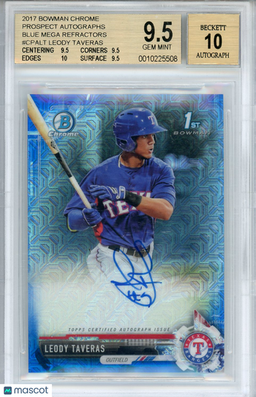2017 Bowman Chrome Prospect Autographs Blue Mega Refractors Leody Taveras #CPALT BGS 9.5 Auto 10