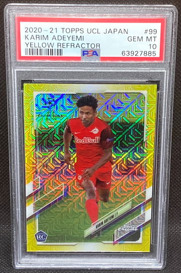 2020-21 Topps Chrome UEFA Champions League Japan Edition Karim Adeyemi Yellow Refractor PSA 10