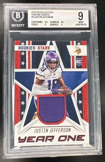 2020 Rookies & Stars Justin Jefferson Rookie Year One Jerseys Patch BGS 9