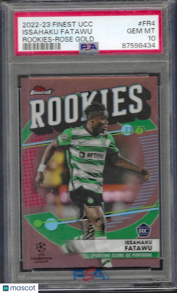 2022-23 Topps Finest UEFA Club Competitions Finest Rookies Issahaku Fatawu #FR4 Rose Gold Ref PSA 10