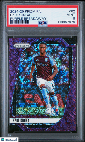 2024-25 Panini Prizm Premier League Ezri Konsa #62 Purple Breakaway PSA 9