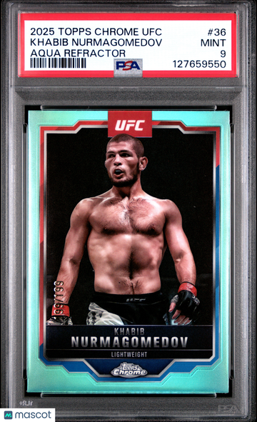 2025 Topps Chrome UFC Khabib Nurmagomedov #36 Aqua Refractor /199 PSA 9